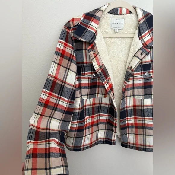 Lucky Brand Blue Orange Plaid Jacket with Cream Fleece Size M - Picture 2 of 6